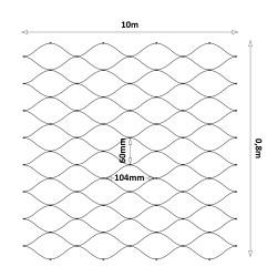 Lanková sieť, 0,8 x 10 m, oko 60 x 104 mm, ø 2 mm, AISI 304 Lanková sieť, 0,8 x 10 m, oko 60 x 104 mm, ø 2 mm, AISI 304